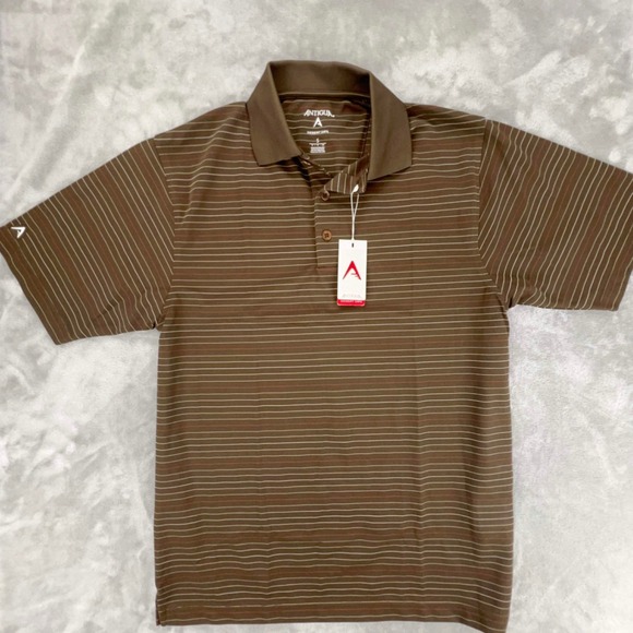 Antigua Other - ANTIGUA Desert Dry Golf‎ Polo Shirt Brown White Stripe Short Sleeve Mens S NWT